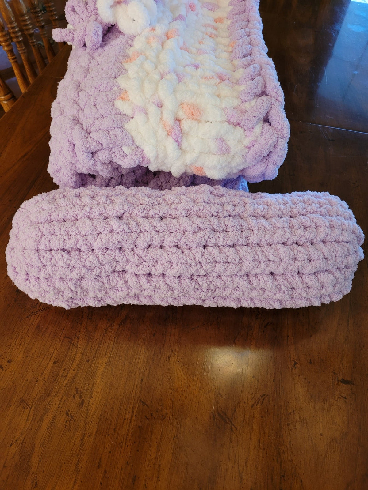 Lilac chunky chenille poof pillow