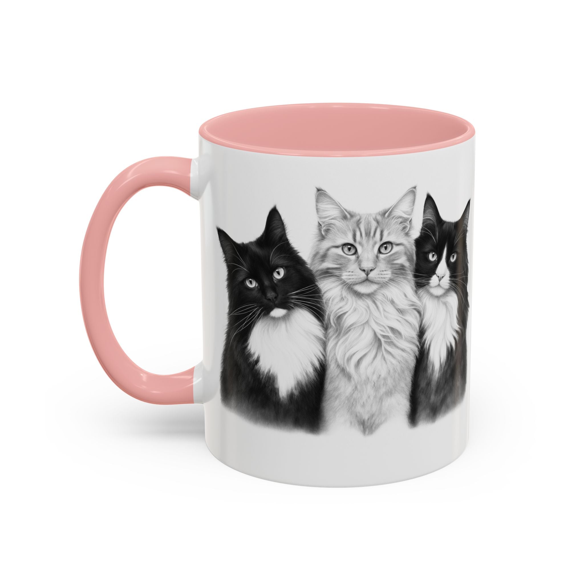 More Cats, Less Stress Accent Coffee Mug (Cat Illustration)