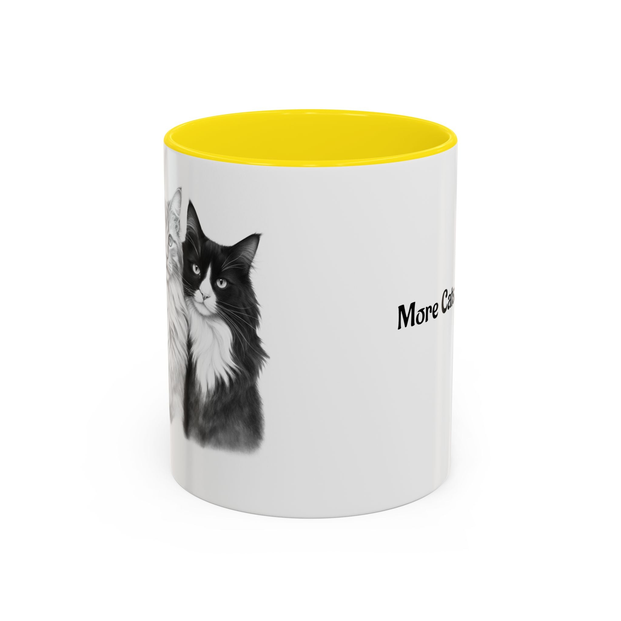 More Cats, Less Stress Accent Coffee Mug (Cat Illustration)