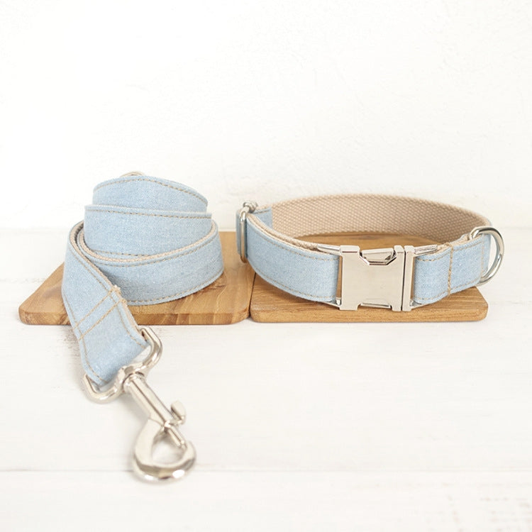 Blue Denim Dog Leash & Collar Set – Modern Light Blue Walking Gear