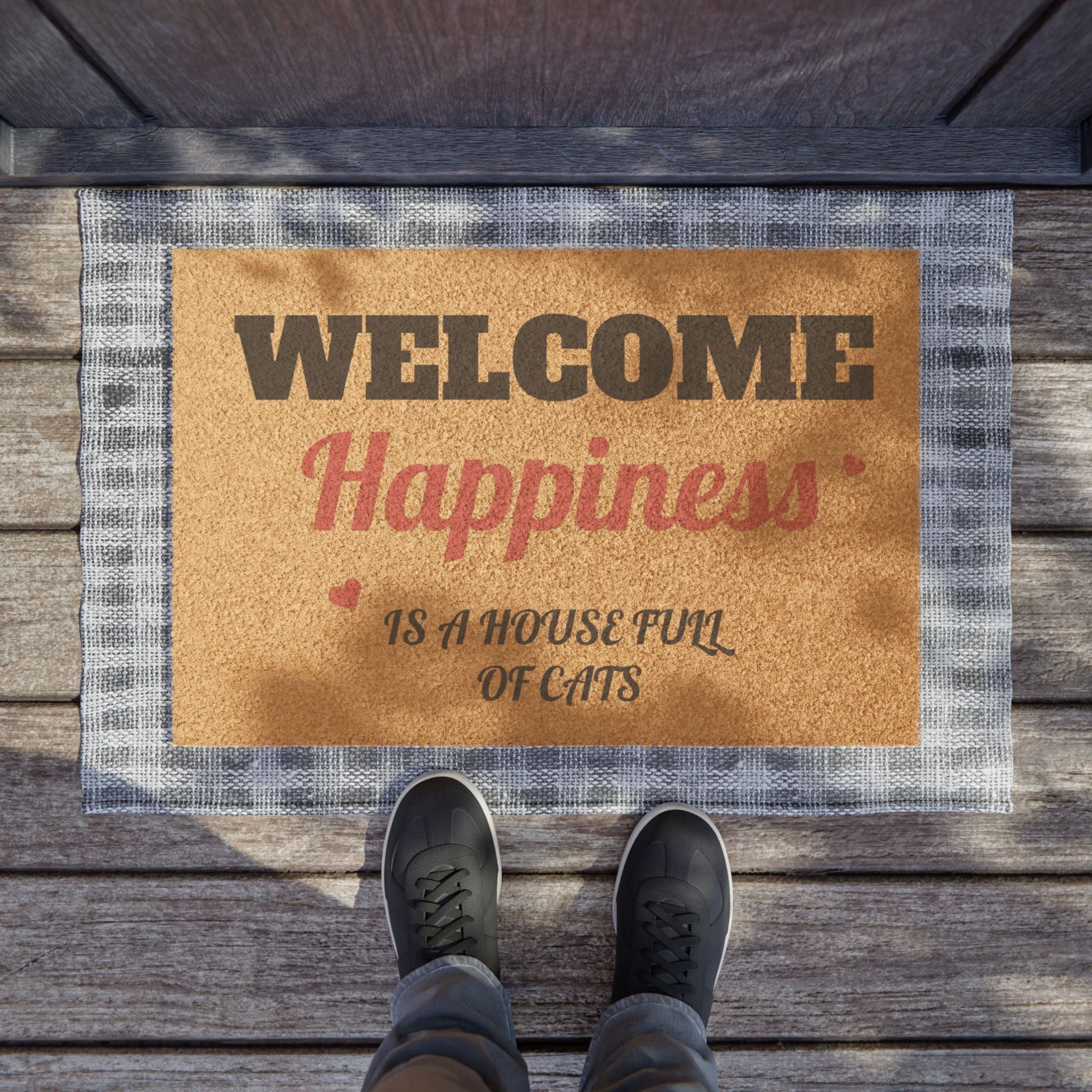Doormat — "Welcome Happiness is a House Full of Cats" Coir Cat Lover Welcome Mat