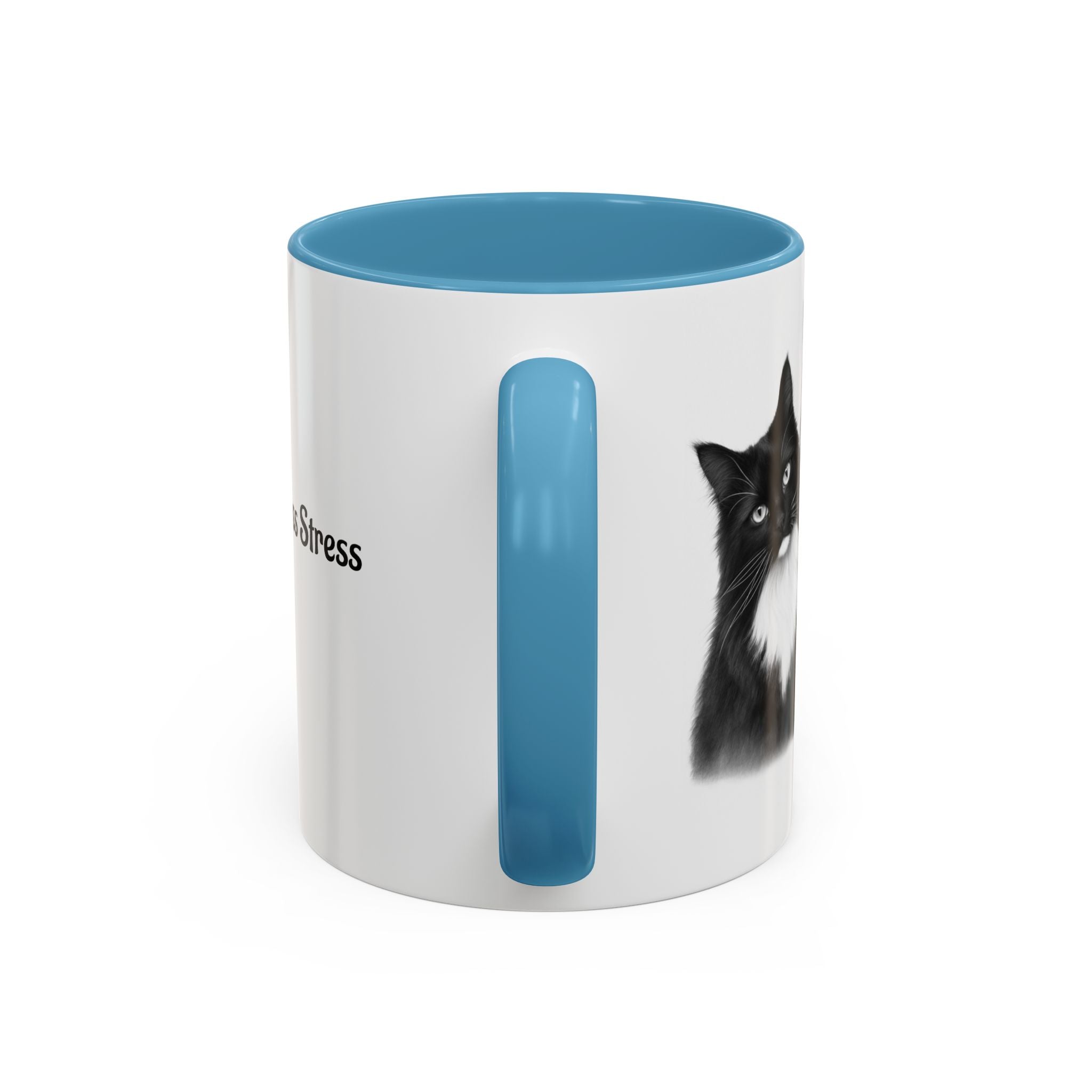 More Cats, Less Stress Accent Coffee Mug (Cat Illustration)