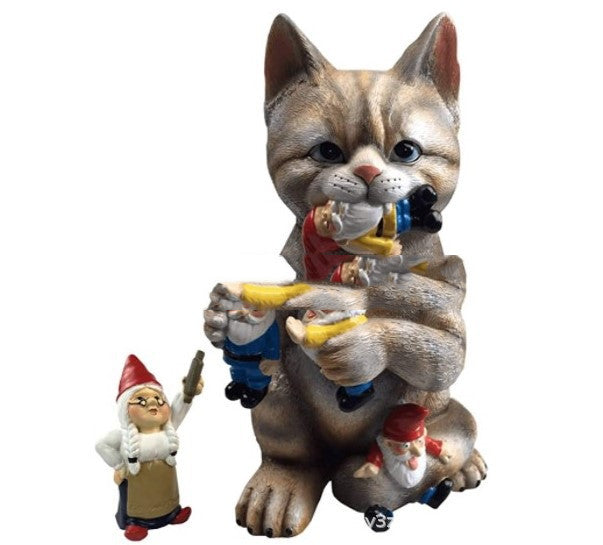 Cats Eat Dwarfs Garden Statue — Resin Yard Art Ornament