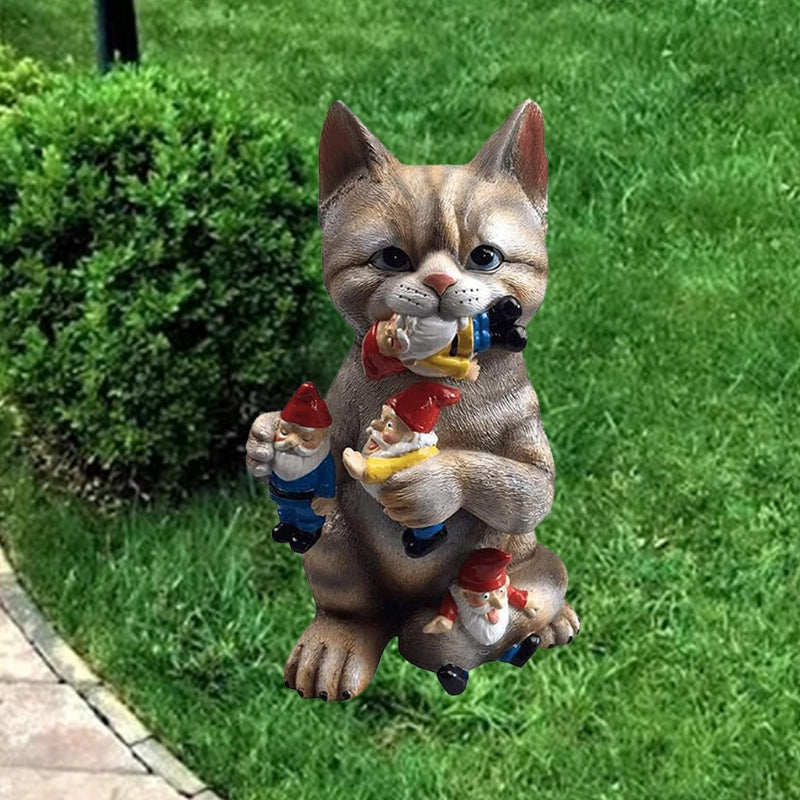 Cats Eat Dwarfs Garden Statue — Resin Yard Art Ornament