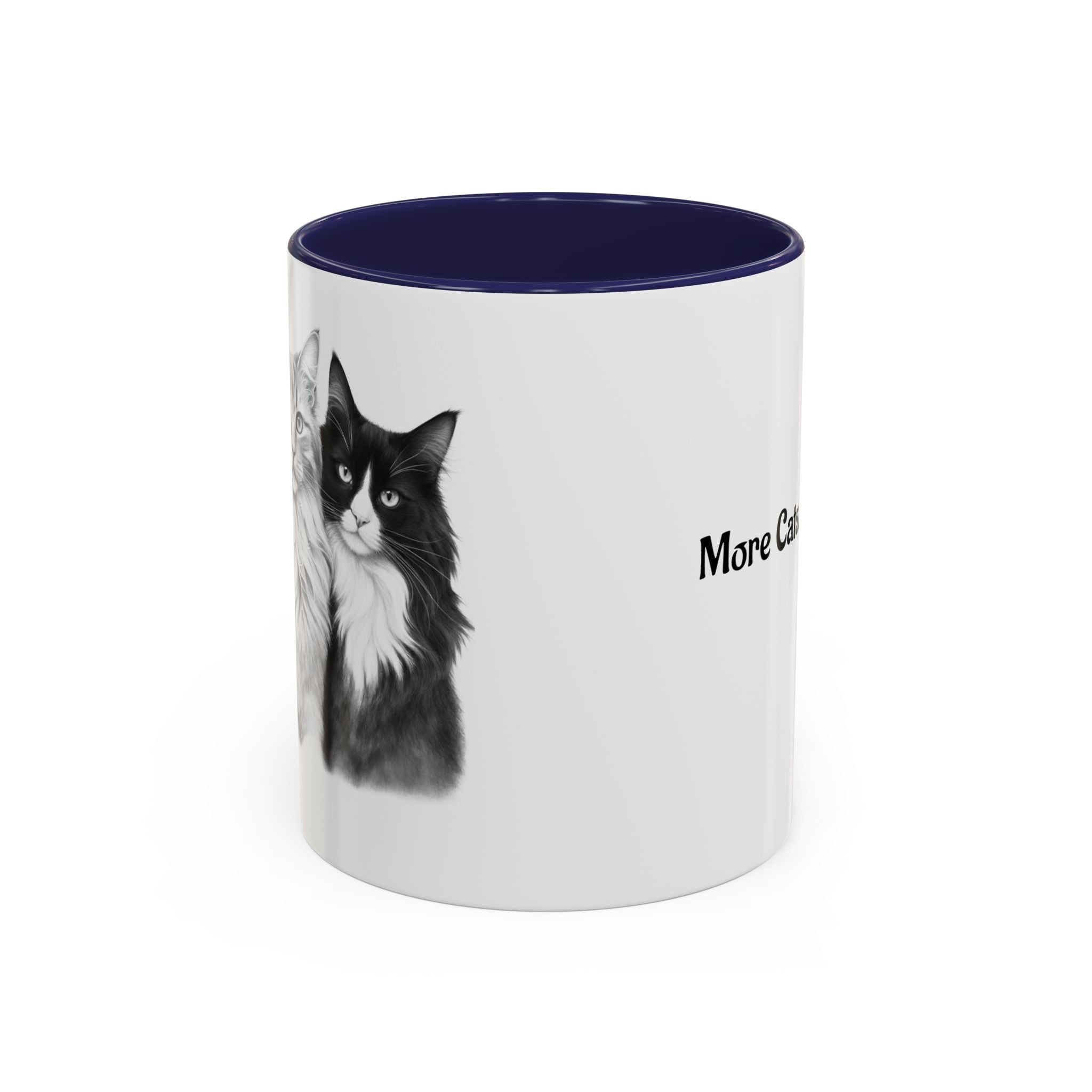 More Cats, Less Stress Accent Coffee Mug (Cat Illustration)