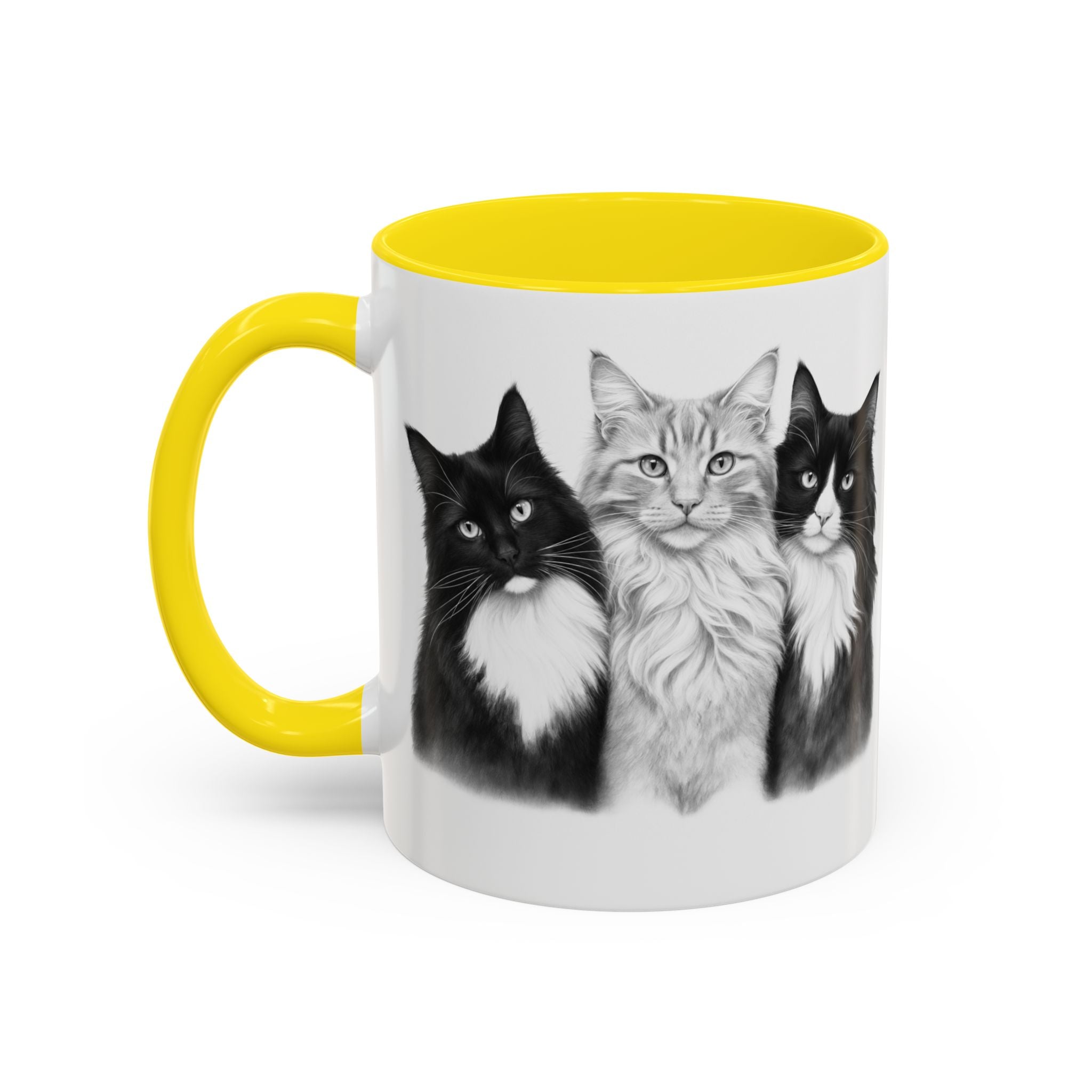 More Cats, Less Stress Accent Coffee Mug (Cat Illustration)