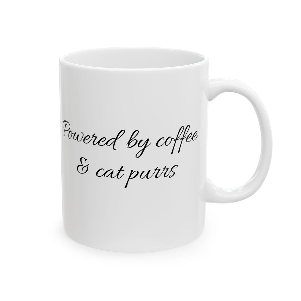 Cat Lover Ceramic Coffee Mug — "Powered by Coffee & Cat Purrs" (11oz/15oz)