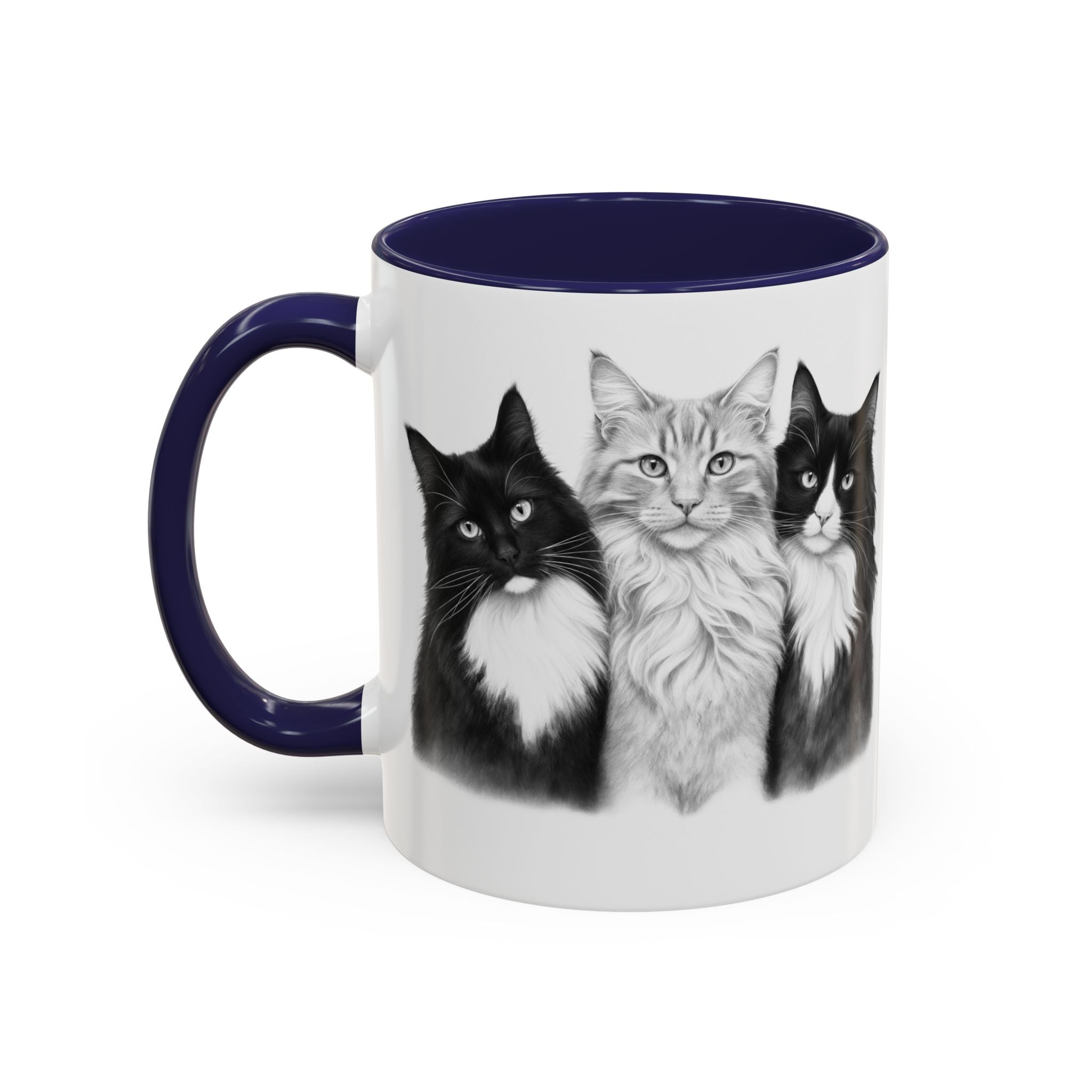 More Cats, Less Stress Accent Coffee Mug (Cat Illustration)