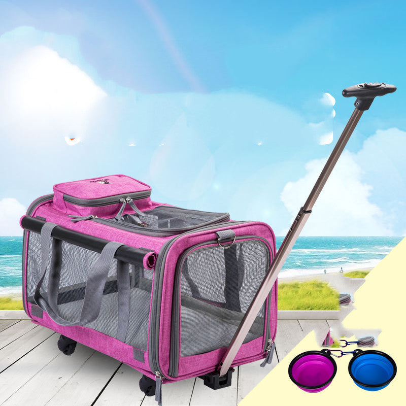 Dog and Cat Carrier With Wheels and Pull Handle