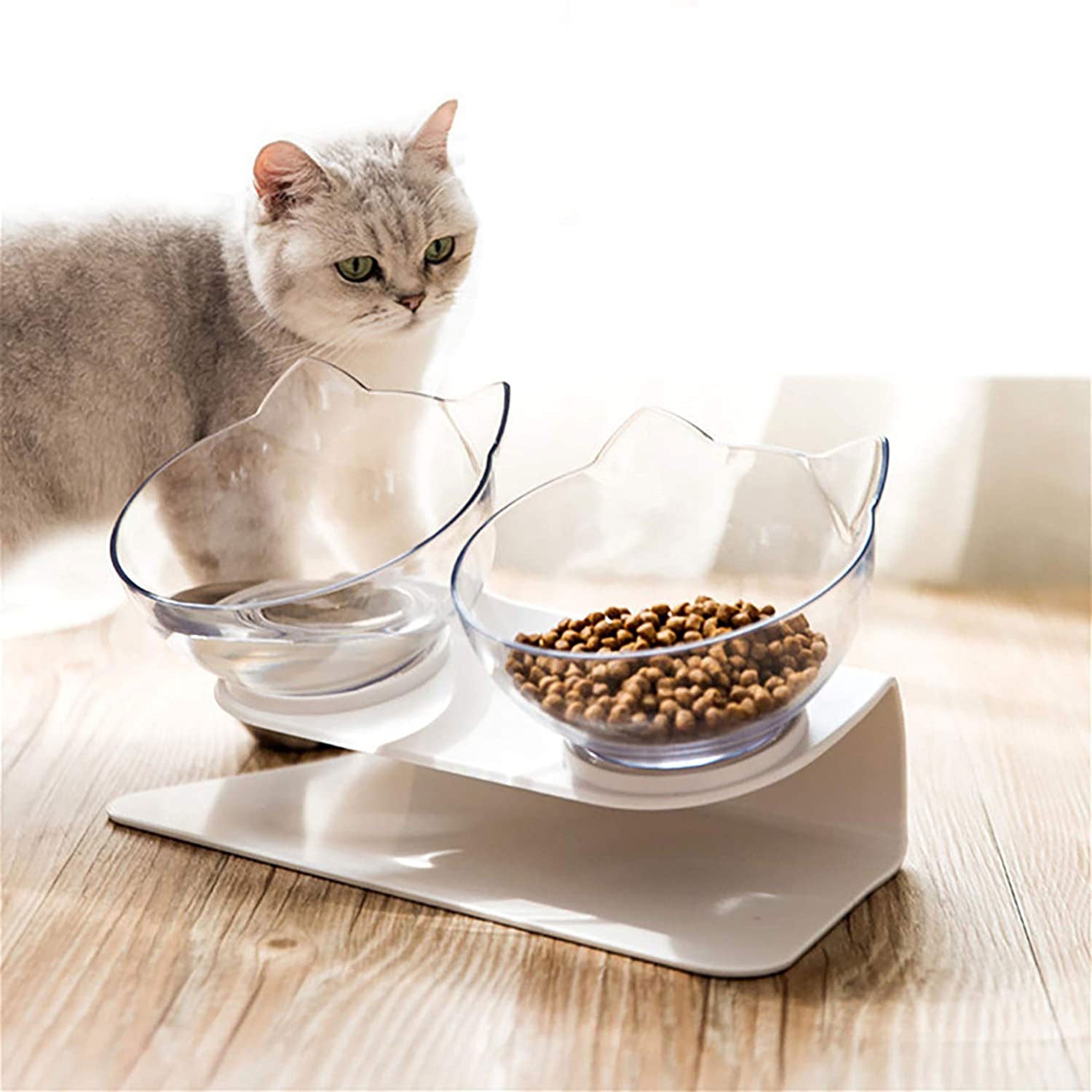 Non‑Slip Cat Bowl with Raised Stand – Single or Double