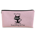 Black Cat Makeup Bag — “It’s Fine, I’m Fine” Funny Pink Cosmetic Bag for Cat Lovers
