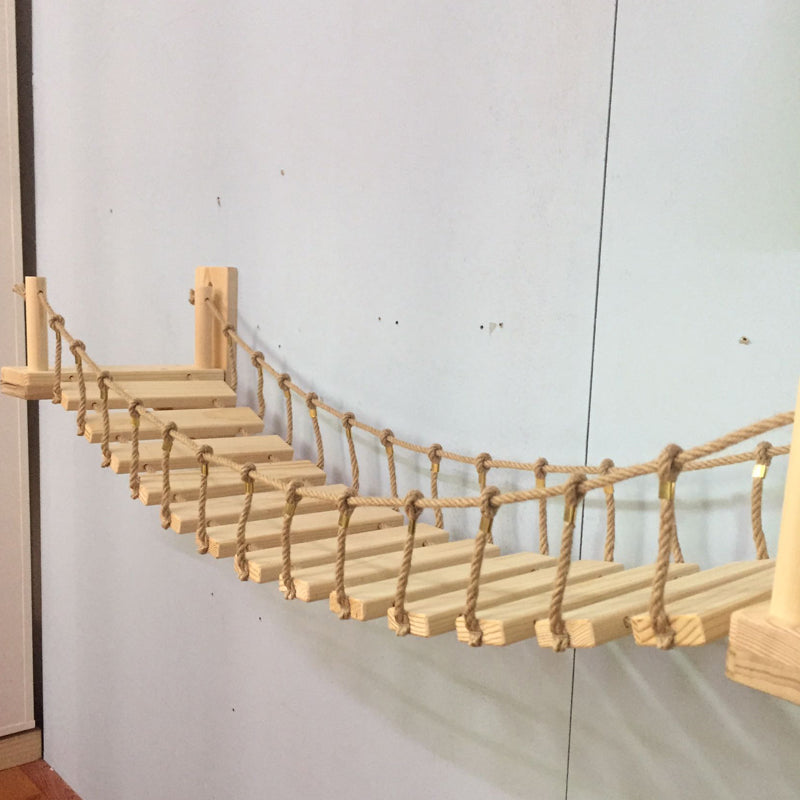Pine Wall‑Mounted Cat Bridge — Rope Hammock Shelf for Climbing & Lounging