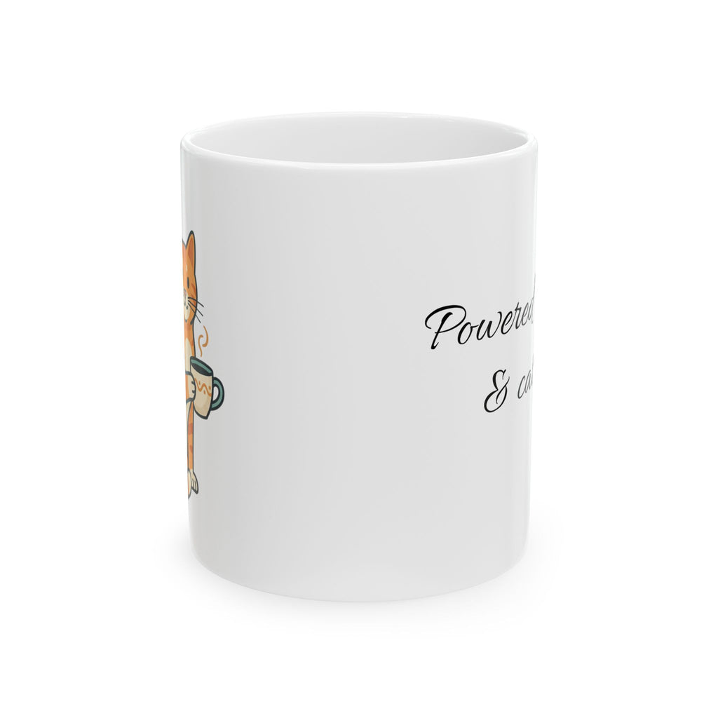 Cat Lover Ceramic Coffee Mug — "Powered by Coffee & Cat Purrs" (11oz/15oz)