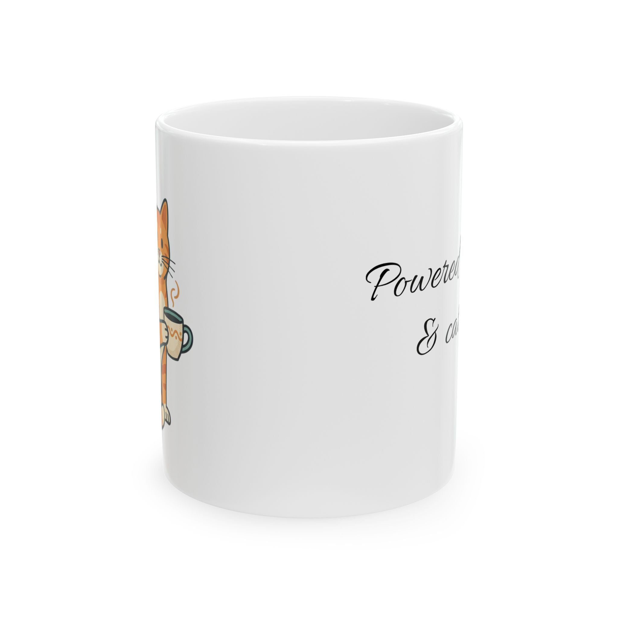 Cat Lover Ceramic Coffee Mug — "Powered by Coffee & Cat Purrs" (11oz/15oz)