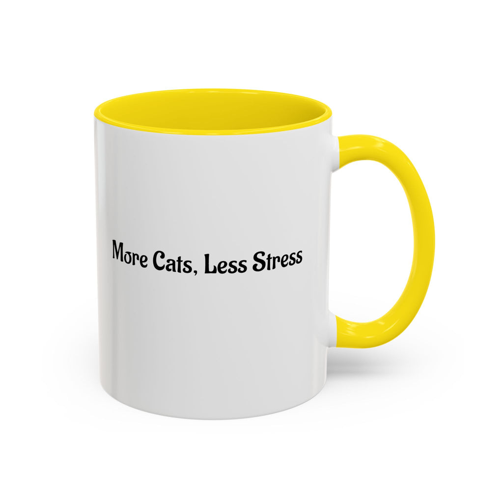 More Cats, Less Stress Accent Coffee Mug (Cat Illustration)