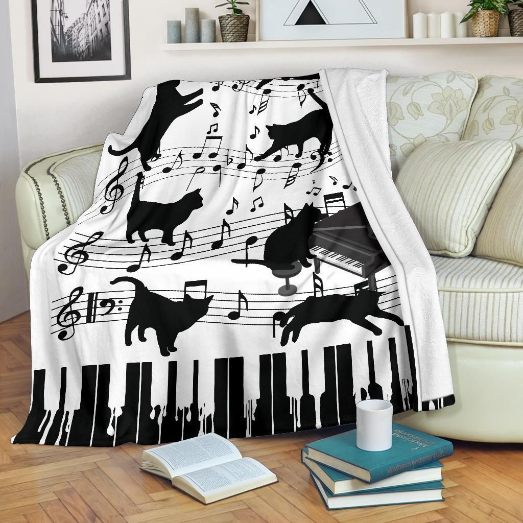Cats Lovers and Piano Music Blanket, Great Gift, Home Decoration