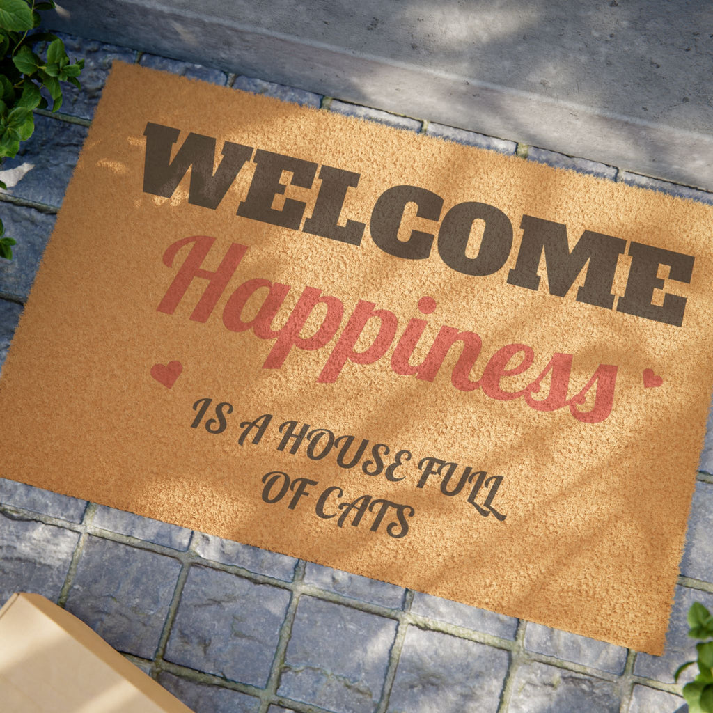 Doormat — "Welcome Happiness is a House Full of Cats" Coir Cat Lover Welcome Mat