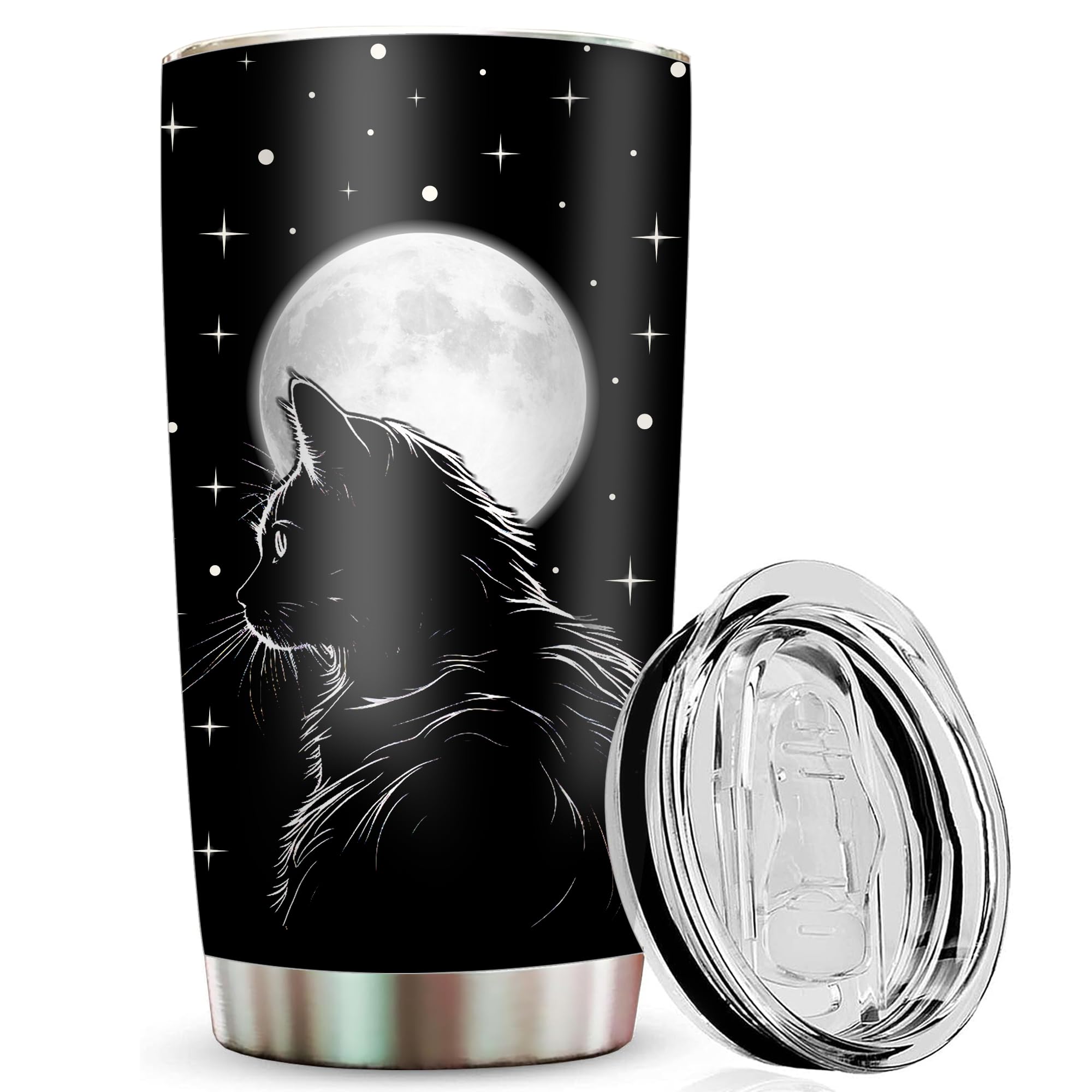 Black Cat Gothic Tumbler — Witchy 20oz Stainless Steel Cup for Cat Lovers, Coffee, & True Crime Fans