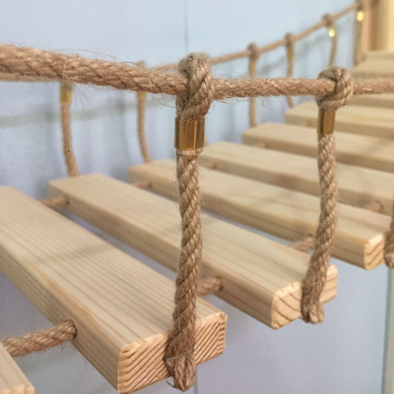 Pine Wall‑Mounted Cat Bridge — Rope Hammock Shelf for Climbing & Lounging
