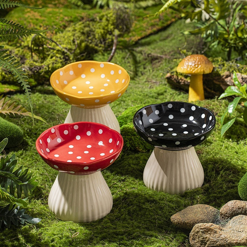 Raised Mushroom Cat Bowls - Cute Elevated Feeding Bowl For Healthy Eating