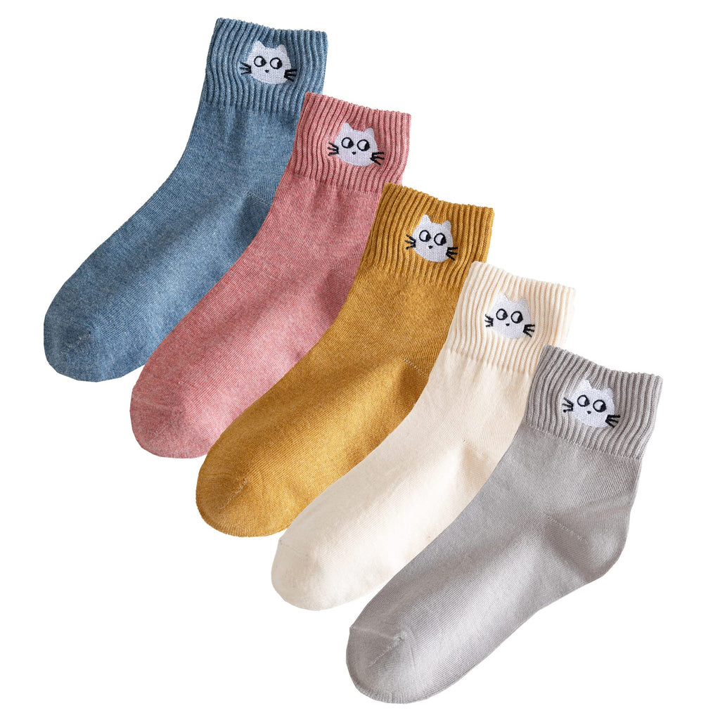 Digoon Cat Socks – 5‑Pair Cute Ankle Socks for Women