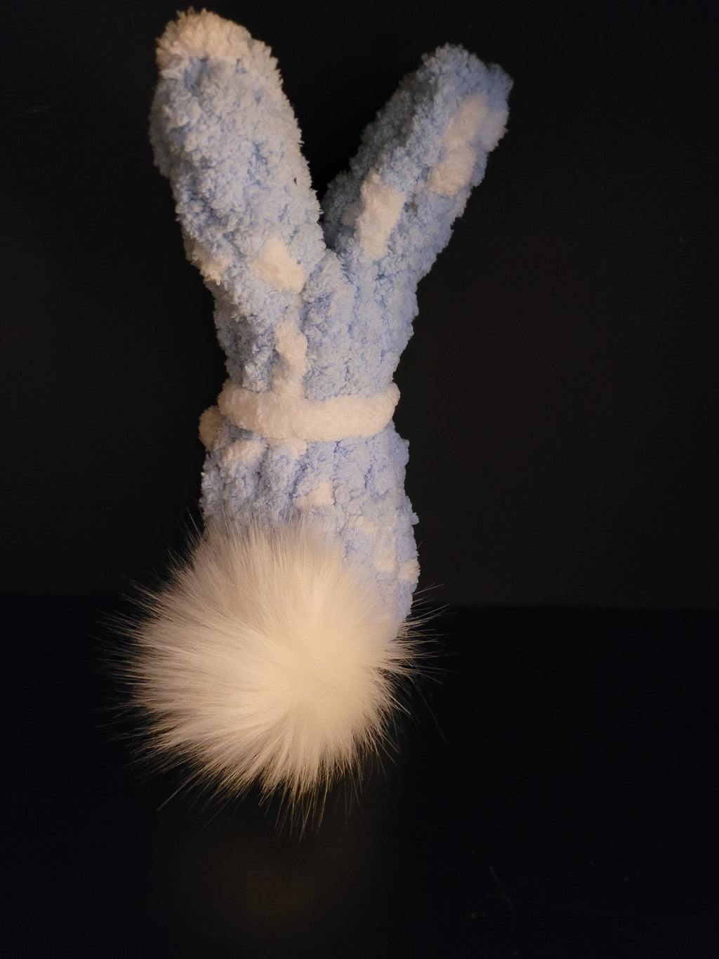 Hand‑Knit Blue & White Peep Bunny – Chunky Chenille Plushie (12”)
