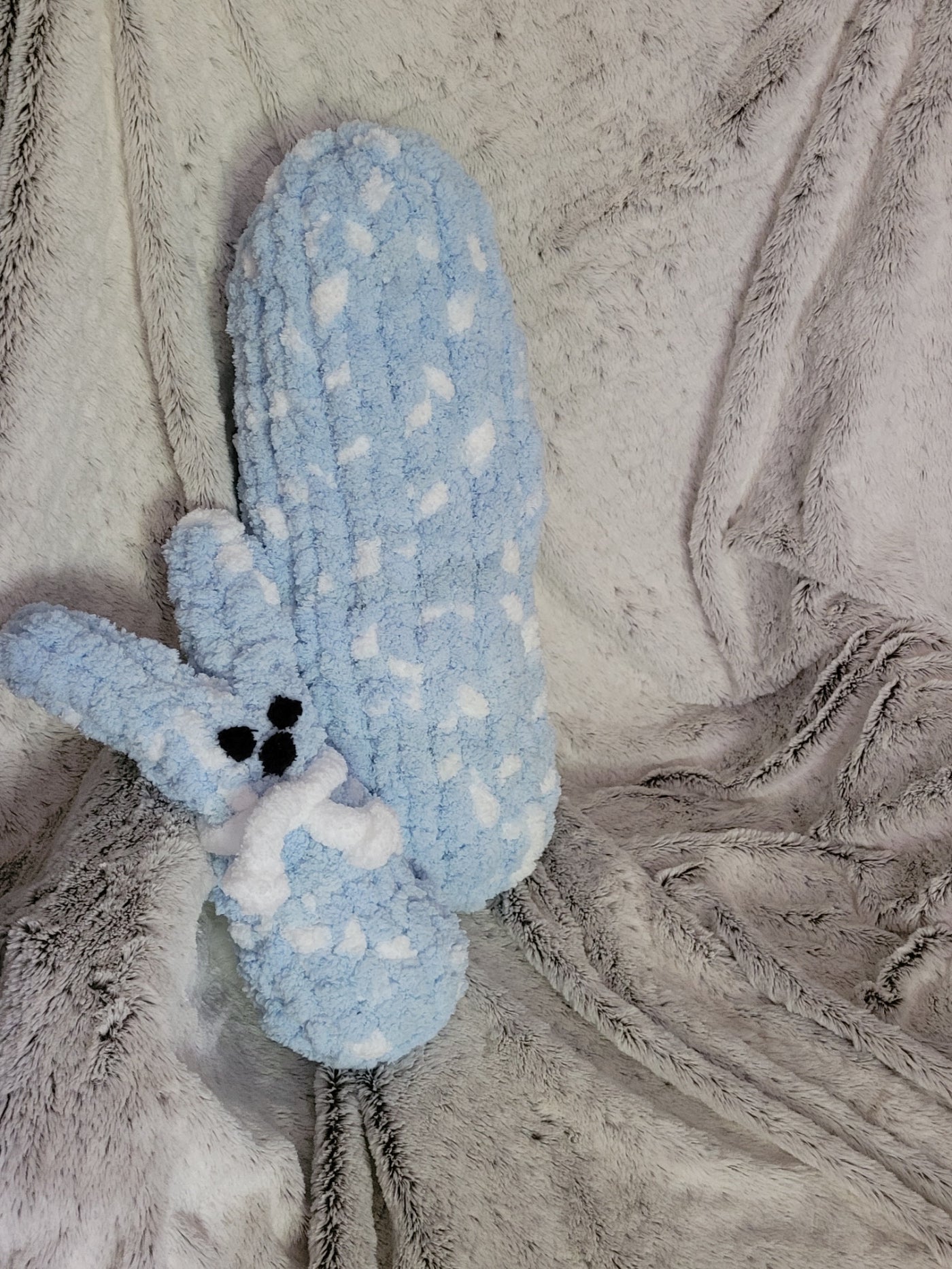 Hand‑Knit Blue & White Peep Bunny – Chunky Chenille Plushie (12”)
