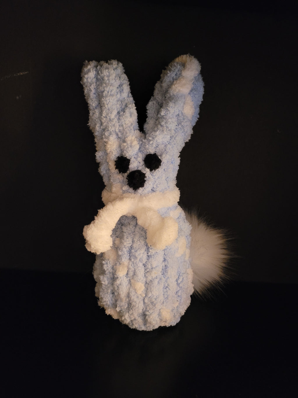 Hand‑Knit Blue & White Peep Bunny – Chunky Chenille Plushie (12”)