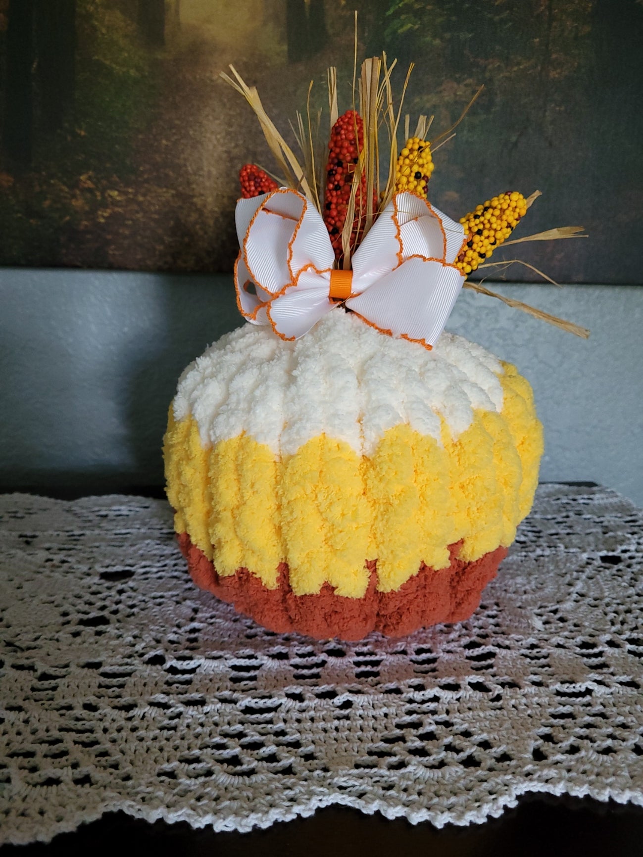 Candy Corn Pumpkin – Cozy Fall Plush Décor