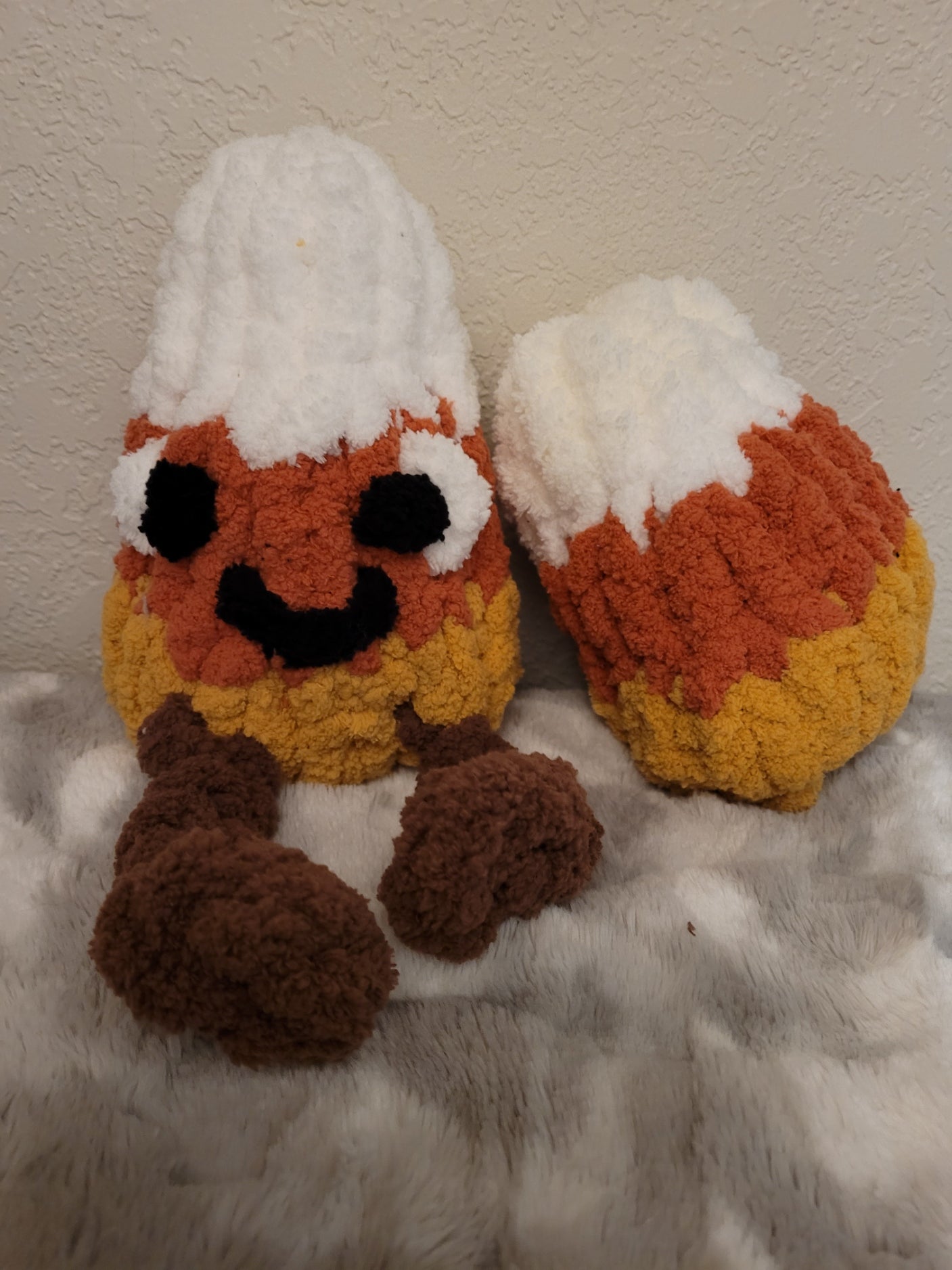cozy chenille candy corn characters posed together