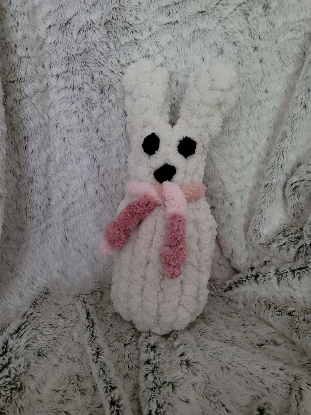 anilla peep‑style bunny plush with pink scarf