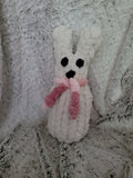 anilla peep‑style bunny plush with pink scarf