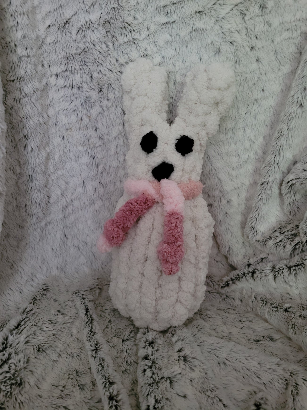 anilla peep‑style bunny plush with pink scarf