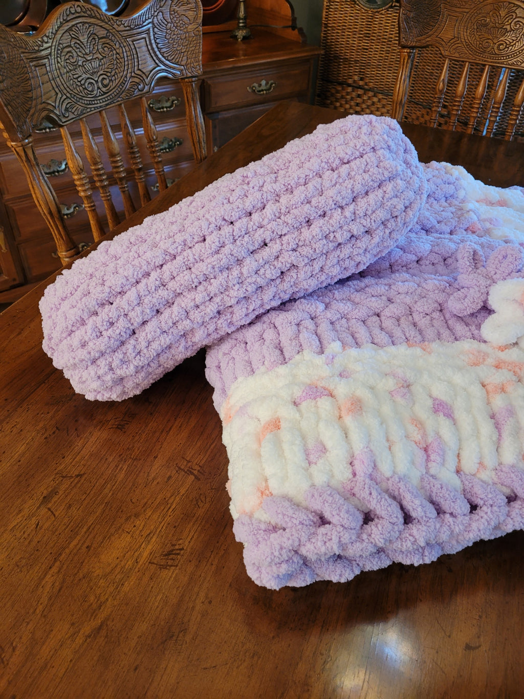 Hand knit chunky chenille neck pillow