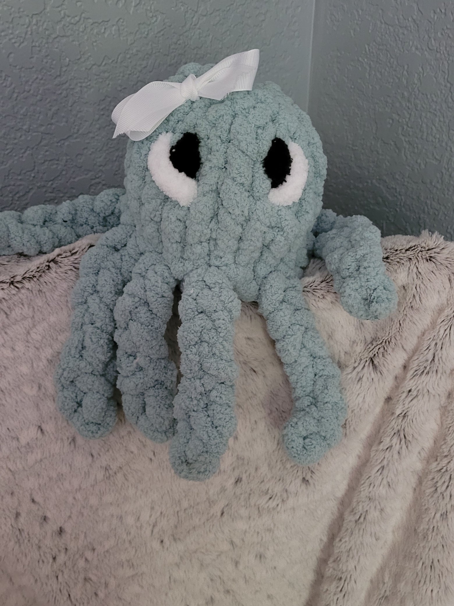 Chunky chenille octopus plush in spa blue