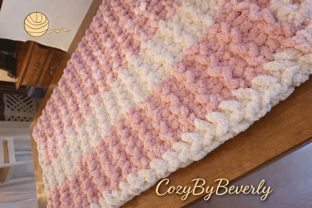Pink & Ivory Twisted‑Stitch Chunky Throw Blanket — 45” x 50”