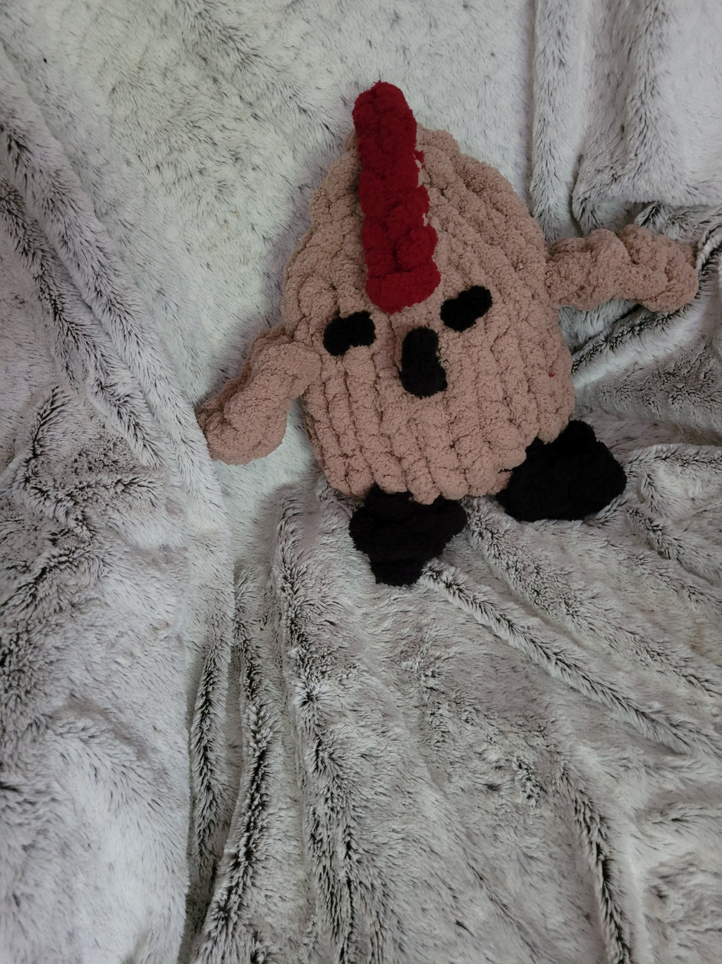 Taupe chenille chicken plush with red comb