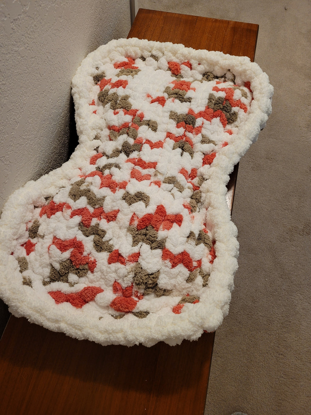 Hand‑Knit Terra Cotta Dog‑Bone Pet Bed — Chunky Chenille, Soft, Stuffed & Washable (24" x 18")