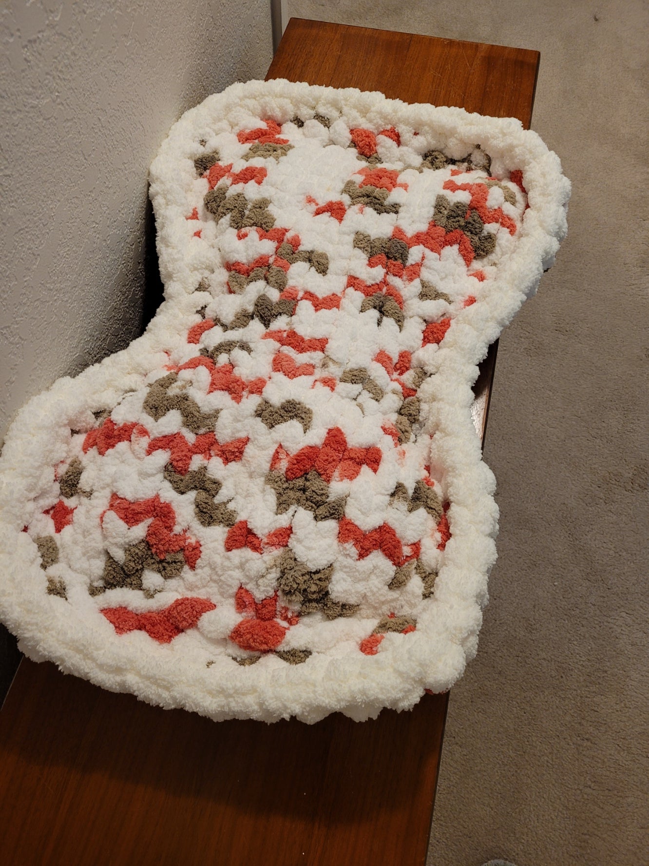 Hand‑Knit Terra Cotta Dog‑Bone Pet Bed — Chunky Chenille, Soft, Stuffed & Washable (24" x 18")