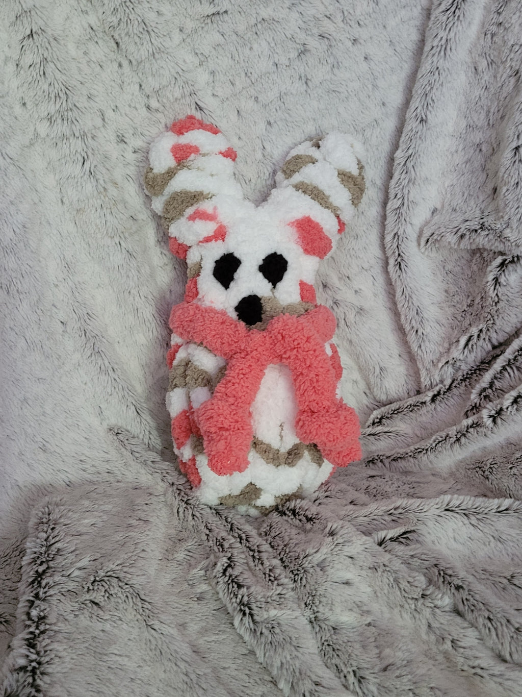 Terra cotta variegated bunny plush with matching scarf
