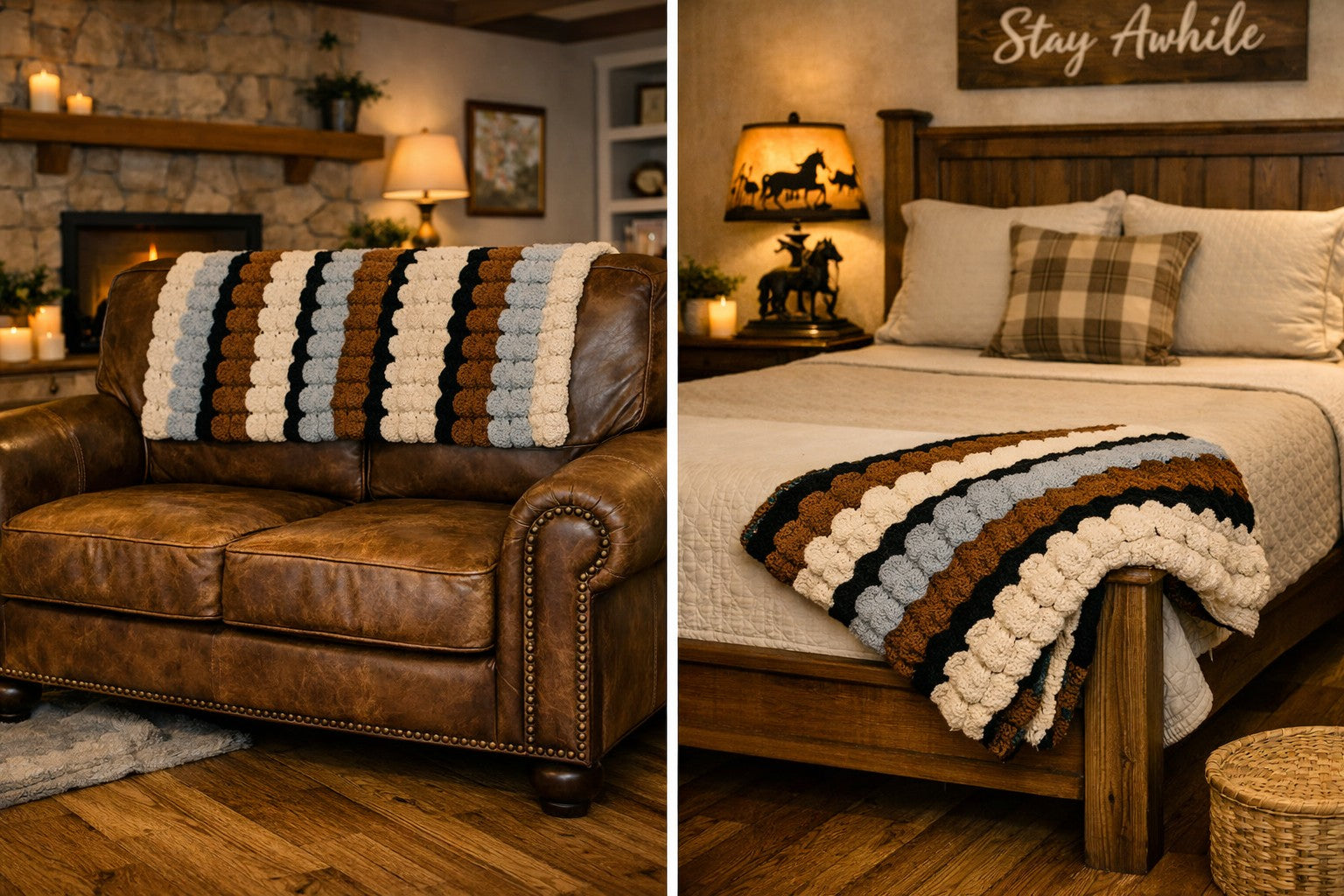 Western Style Hand Knit Chunky Chenille Knit Throw - 35" × 47"