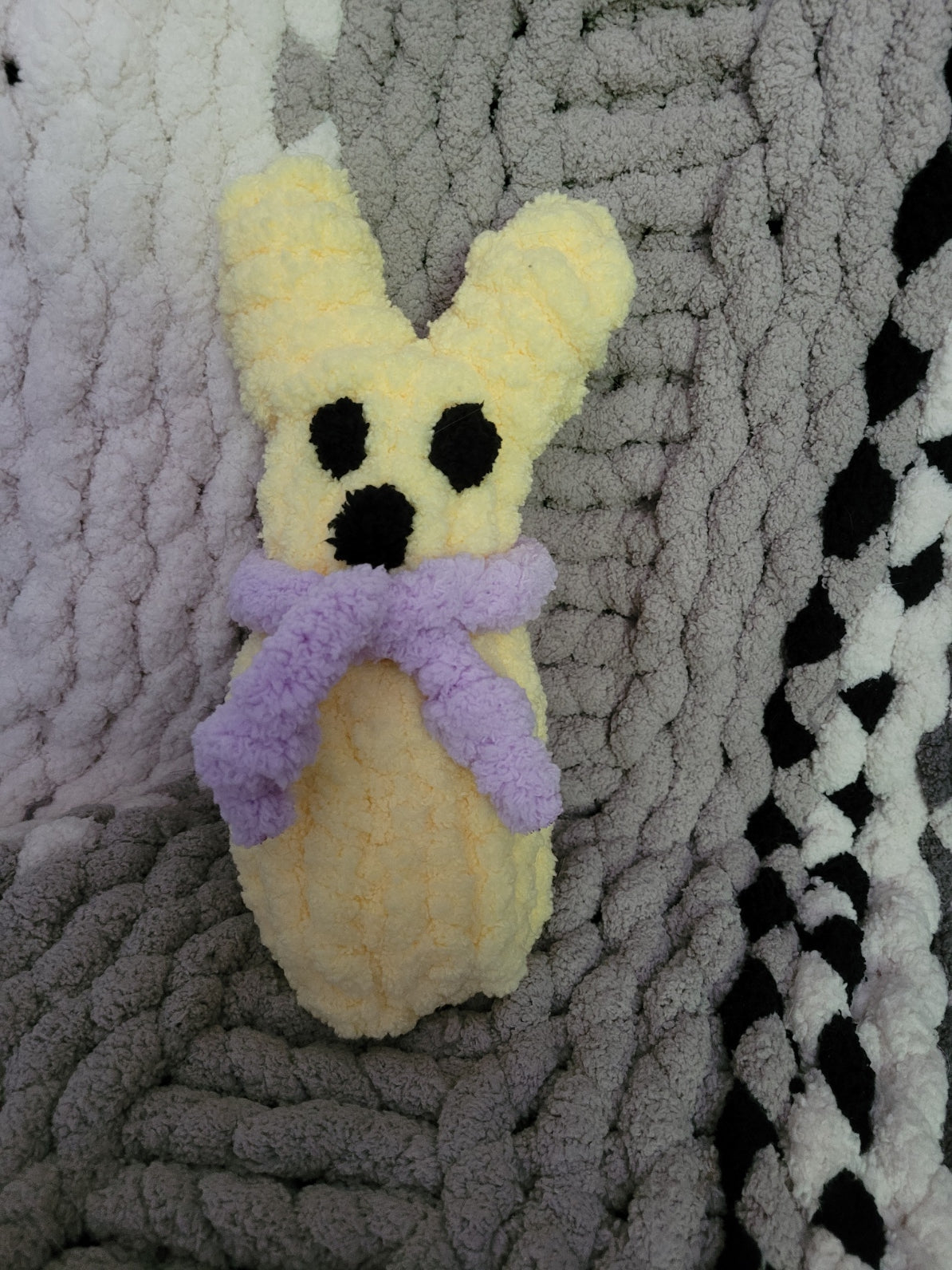astel yellow bunny plush with lilac scarf