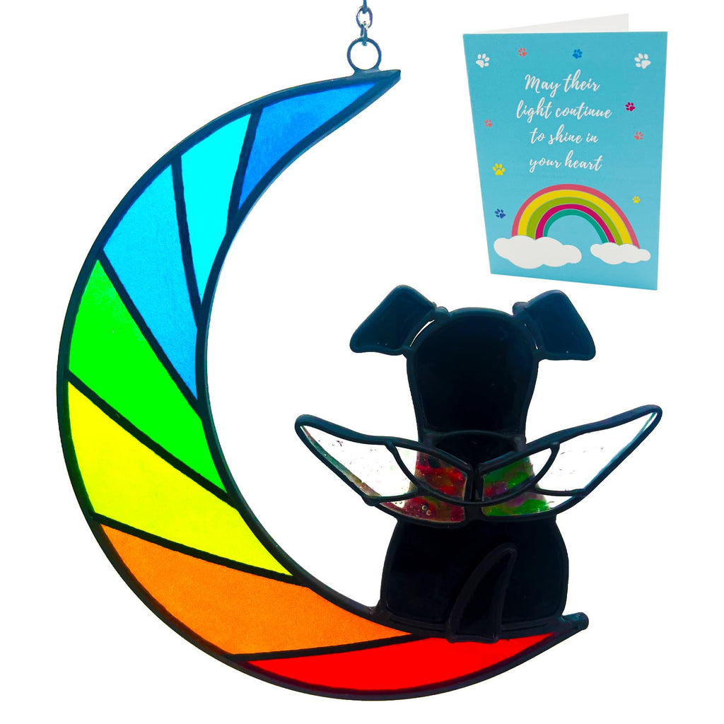 Handcrafted Stained Glass Angel Dog Suncatcher – Rainbow Bridge Memorial Gift for Loss of Dog