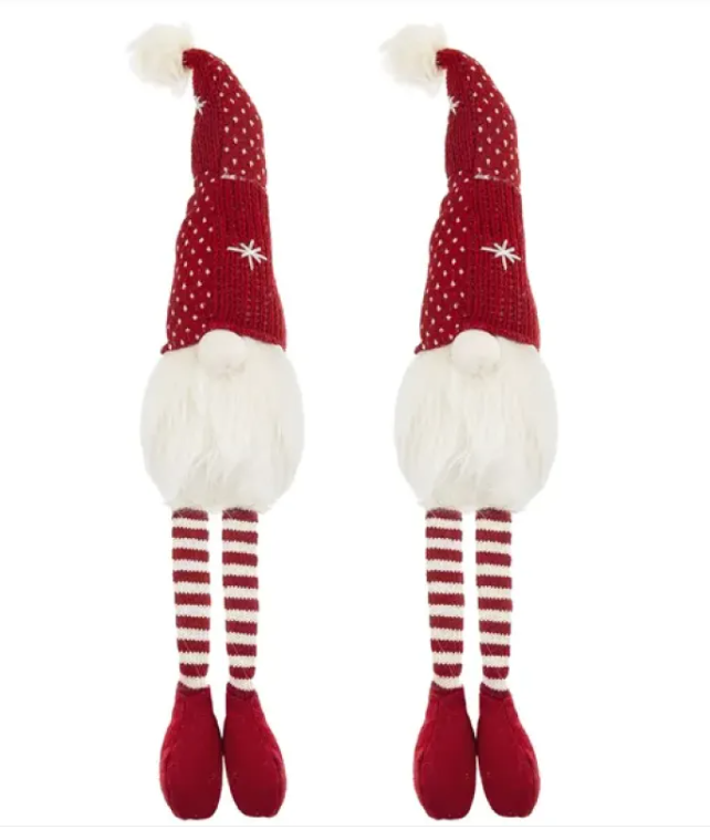 2‑Piece Christmas Gnome Sitters — Plush Holiday Shelf Decorations