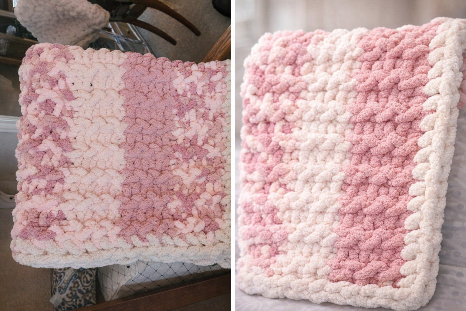 Pink & Ivory Twisted‑Stitch Chunky Throw Blanket — 45” x 50”
