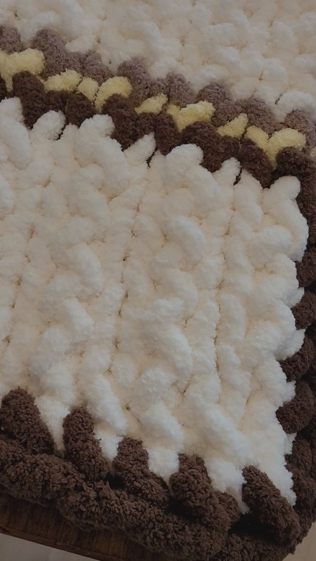 Ivory Chunky Knit Throw with Brown, Taupe & Yellow Accents — 43" × 60"
